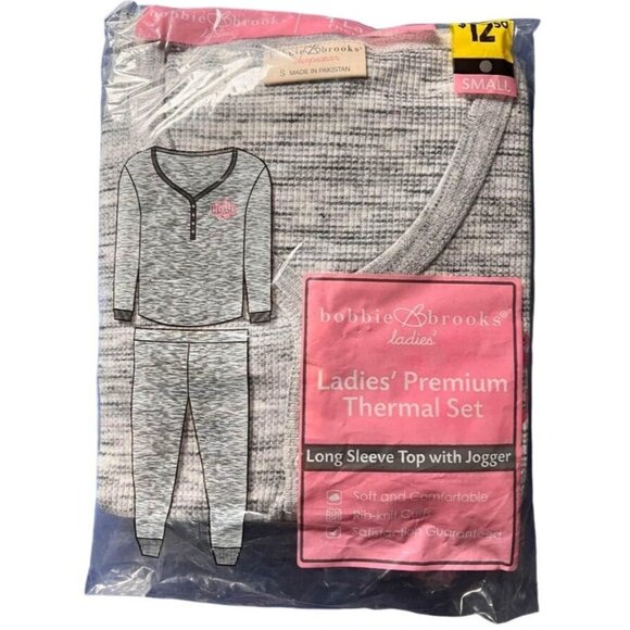 Bobbie Brooks Ladies Premium Thermal Set. Small. 2 tone grey with LOVE graphic - Picture 1 of 3